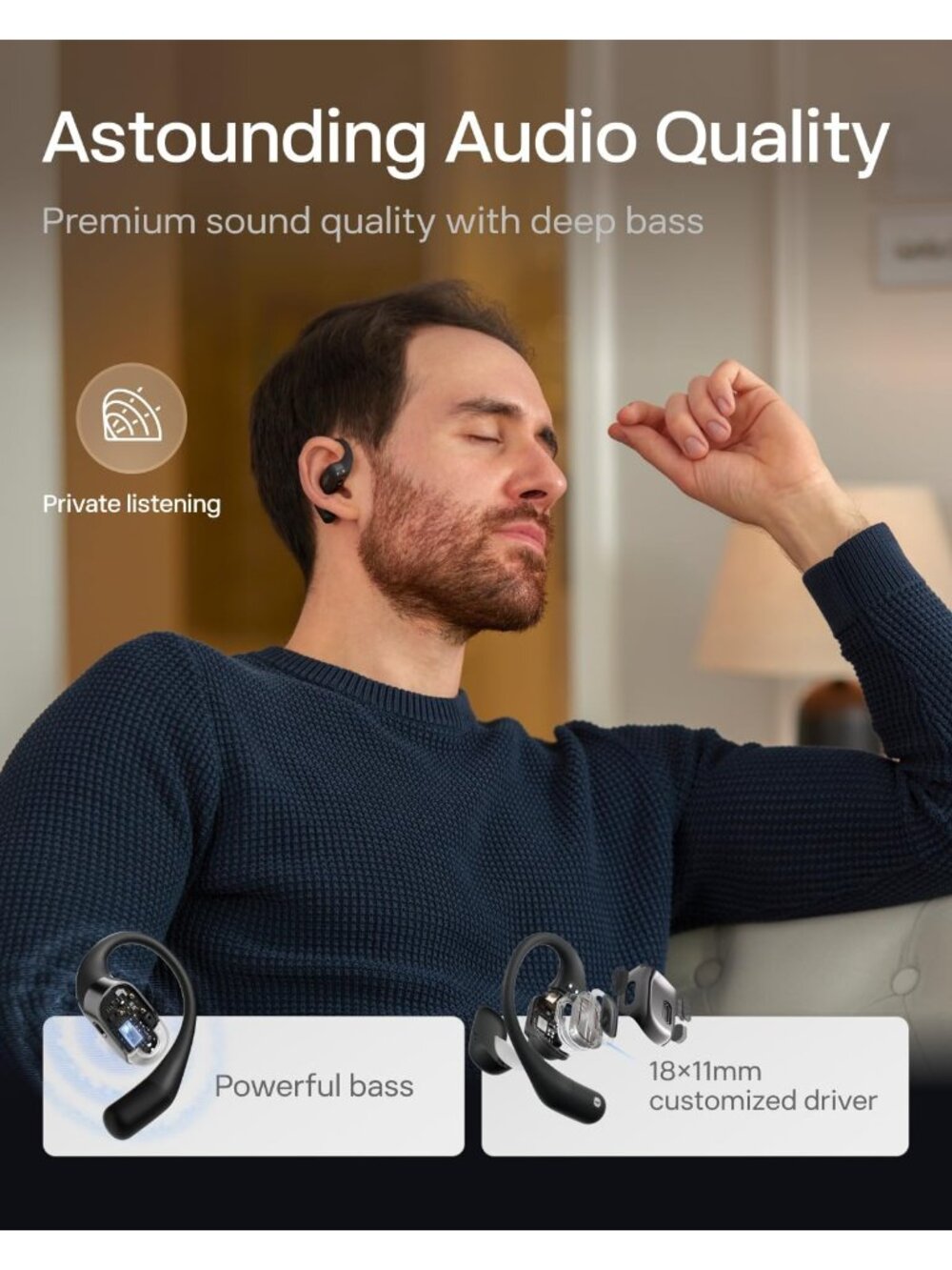 *NEW* SHOKZ OpenFit-Open-Ear Wireless Bluetooth 5.2 Headphones with Mic T910 - Picture 11 of 12